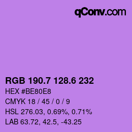 カラーコード: RGB 190.7 128.6 232 | qconv.com
