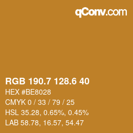 カラーコード: RGB 190.7 128.6 40 | qconv.com
