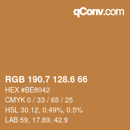 カラーコード: RGB 190.7 128.6 66 | qconv.com