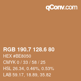 カラーコード: RGB 190.7 128.6 80 | qconv.com