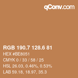 カラーコード: RGB 190.7 128.6 81 | qconv.com