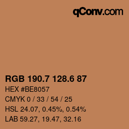 カラーコード: RGB 190.7 128.6 87 | qconv.com
