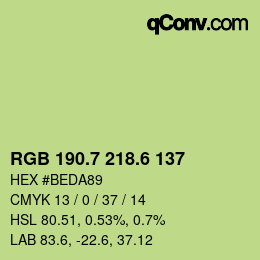 カラーコード: RGB 190.7 218.6 137 | qconv.com