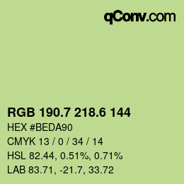 カラーコード: RGB 190.7 218.6 144 | qconv.com