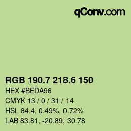 カラーコード: RGB 190.7 218.6 150 | qconv.com