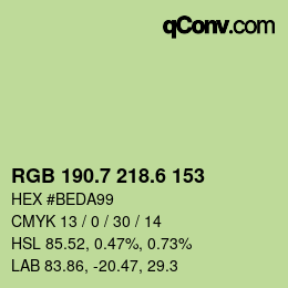 カラーコード: RGB 190.7 218.6 153 | qconv.com