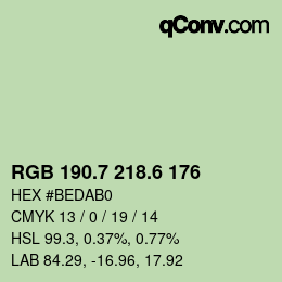 カラーコード: RGB 190.7 218.6 176 | qconv.com