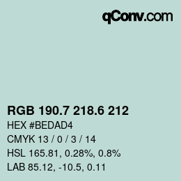 カラーコード: RGB 190.7 218.6 212 | qconv.com