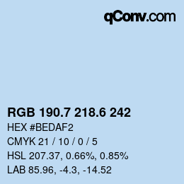 カラーコード: RGB 190.7 218.6 242 | qconv.com