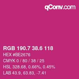カラーコード: RGB 190.7 38.6 118 | qconv.com