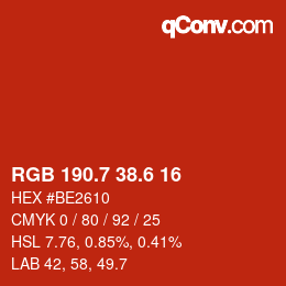 カラーコード: RGB 190.7 38.6 16 | qconv.com