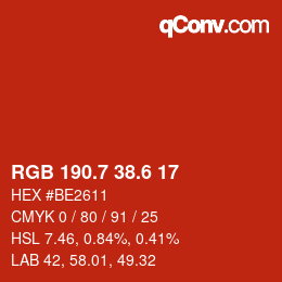 カラーコード: RGB 190.7 38.6 17 | qconv.com