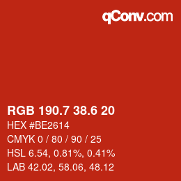 カラーコード: RGB 190.7 38.6 20 | qconv.com