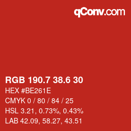 カラーコード: RGB 190.7 38.6 30 | qconv.com