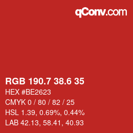 カラーコード: RGB 190.7 38.6 35 | qconv.com