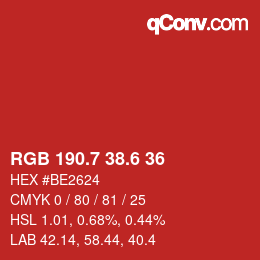 カラーコード: RGB 190.7 38.6 36 | qconv.com