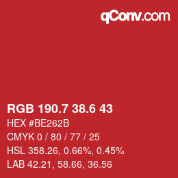 カラーコード: RGB 190.7 38.6 43 | qconv.com
