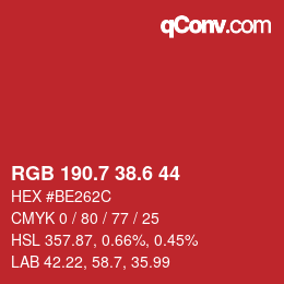 カラーコード: RGB 190.7 38.6 44 | qconv.com