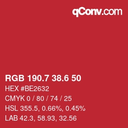 カラーコード: RGB 190.7 38.6 50 | qconv.com