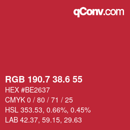 カラーコード: RGB 190.7 38.6 55 | qconv.com
