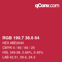 カラーコード: RGB 190.7 38.6 64 | qconv.com