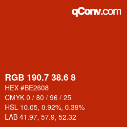 カラーコード: RGB 190.7 38.6 8 | qconv.com