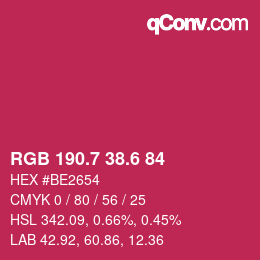 カラーコード: RGB 190.7 38.6 84 | qconv.com