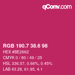 カラーコード: RGB 190.7 38.6 98 | qconv.com