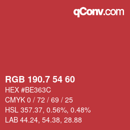 カラーコード: RGB 190.7 54 60 | qconv.com