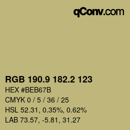 Color code: RGB 190.9 182.2 123 | qconv.com