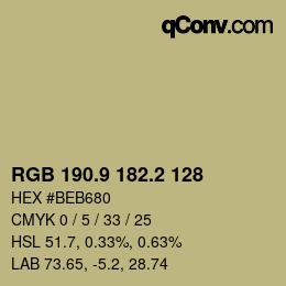 Color code: RGB 190.9 182.2 128 | qconv.com