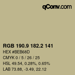カラーコード: RGB 190.9 182.2 141 | qconv.com