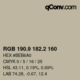 Farbcode: RGB 190.9 182.2 160 | qconv.com