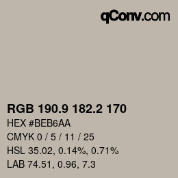 カラーコード: RGB 190.9 182.2 170 | qconv.com