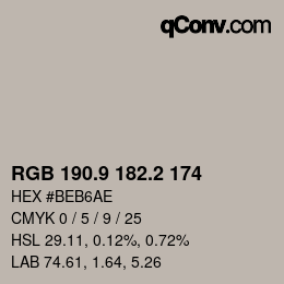 カラーコード: RGB 190.9 182.2 174 | qconv.com