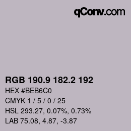 カラーコード: RGB 190.9 182.2 192 | qconv.com