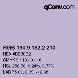 カラーコード: RGB 190.9 182.2 210 | qconv.com