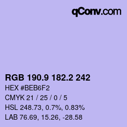 カラーコード: RGB 190.9 182.2 242 | qconv.com