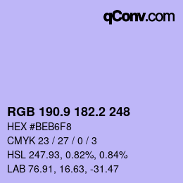 カラーコード: RGB 190.9 182.2 248 | qconv.com