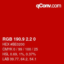 カラーコード: RGB 190.9 2.2 0 | qconv.com