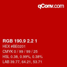 カラーコード: RGB 190.9 2.2 1 | qconv.com