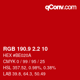 カラーコード: RGB 190.9 2.2 10 | qconv.com