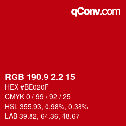 カラーコード: RGB 190.9 2.2 15 | qconv.com