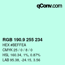 カラーコード: RGB 190.9 255 234 | qconv.com