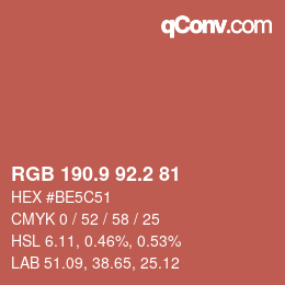 カラーコード: RGB 190.9 92.2 81 | qconv.com