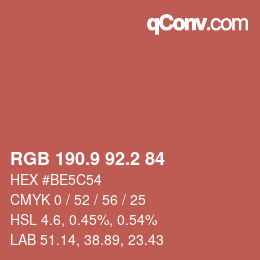 カラーコード: RGB 190.9 92.2 84 | qconv.com