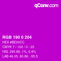 カラーコード: RGB 190 0 204 | qconv.com
