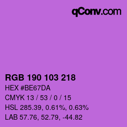 カラーコード: RGB 190 103 218 | qconv.com