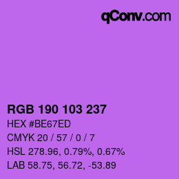 Color code: RGB 190 103 237 | qconv.com
