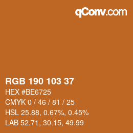 Color code: RGB 190 103 37 | qconv.com